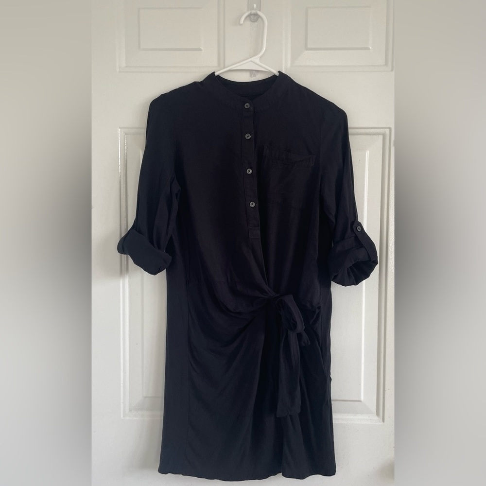 DKNY Black Roll Tab Sleeves Wrap Dress Size S